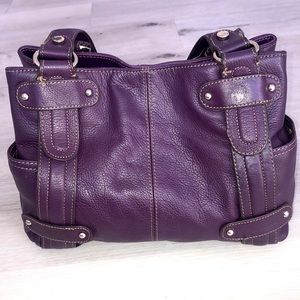 TIGNANELLO Genuine Leather Handbag Purple Satchel Purse / Shoulder Bag